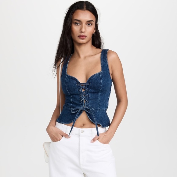 Reformation Blue Denim Lace-Up Top - Picture 4 of 8